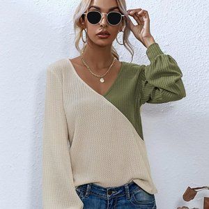 Colorblock V Neck Sweater (never worn)